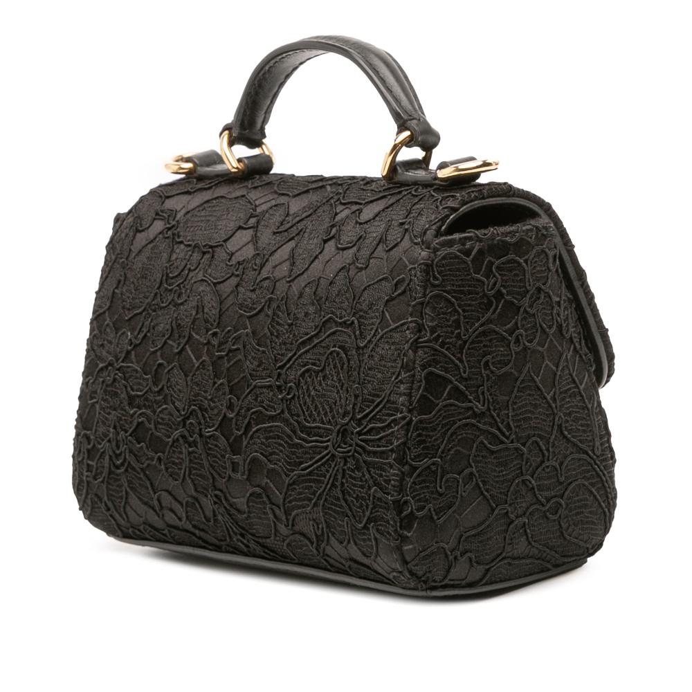 Dolce&Gabbana AB Dolce & Gabbana Black Silk Fabric and Lace Crystal Embellished DG Flap Satchel Italy