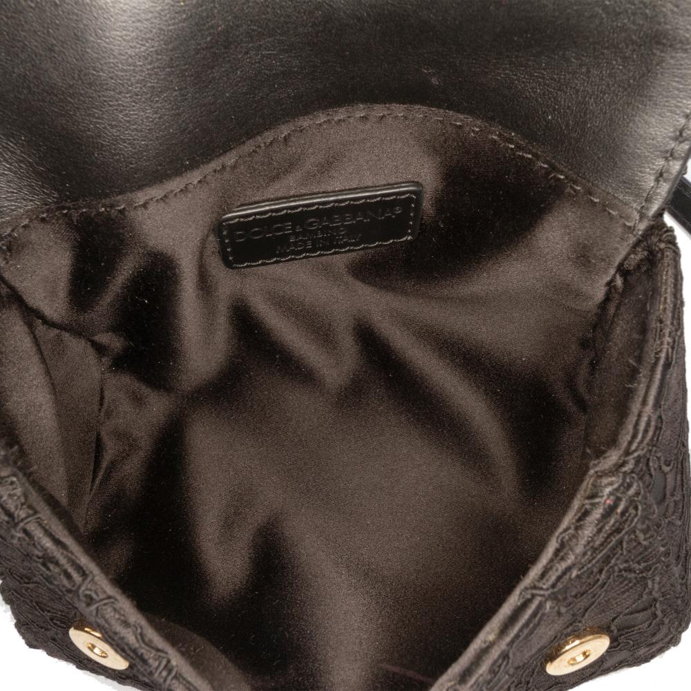 Dolce&Gabbana AB Dolce & Gabbana Black Silk Fabric and Lace Crystal Embellished DG Flap Satchel Italy