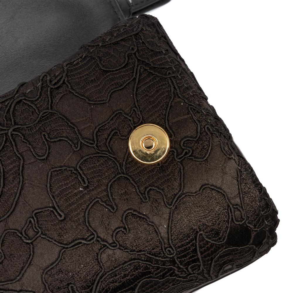 Dolce&Gabbana AB Dolce & Gabbana Black Silk Fabric and Lace Crystal Embellished DG Flap Satchel Italy