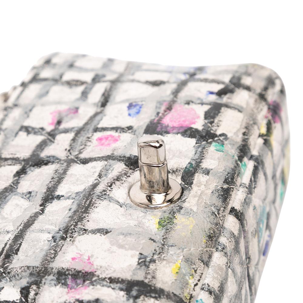 Chanel B Chanel White Calf Leather Mini Rectangular skin Hand Painted Graffiti Flap Italy