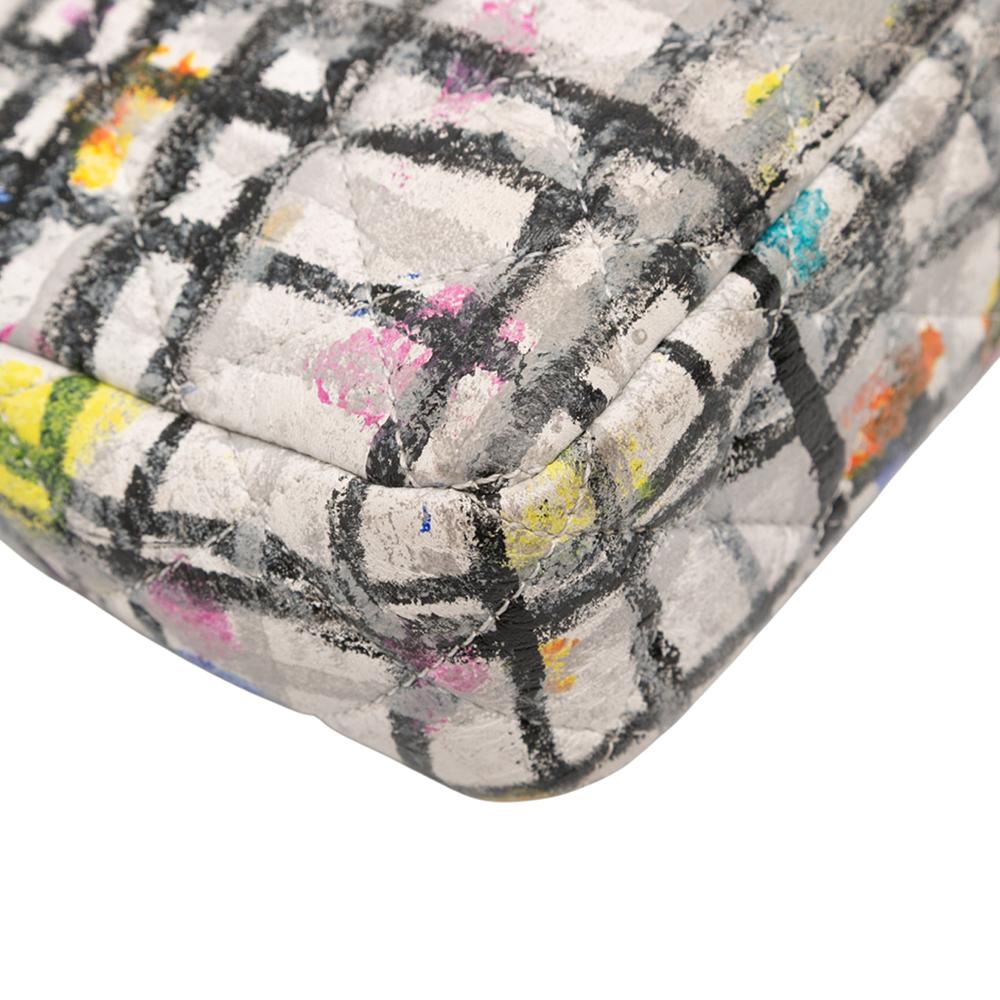 Chanel B Chanel White Calf Leather Mini Rectangular skin Hand Painted Graffiti Flap Italy