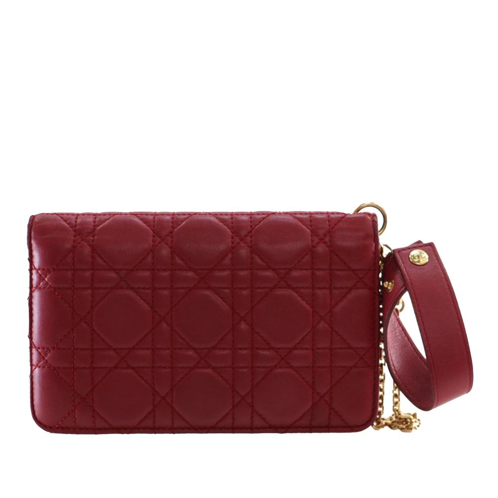 Christian Dior B Dior Red Lambskin Leather Leather Lambskin Cannage DiorAddict Wristlet Clutch Italy