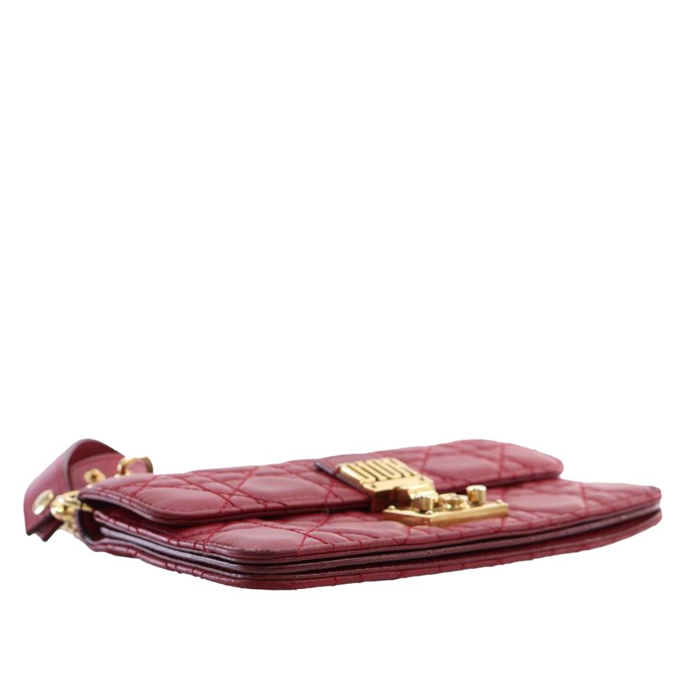 Christian Dior B Dior Red Lambskin Leather Leather Lambskin Cannage DiorAddict Wristlet Clutch Italy
