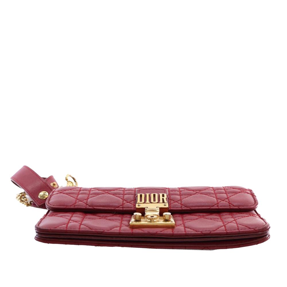 Christian Dior B Dior Red Lambskin Leather Leather Lambskin Cannage DiorAddict Wristlet Clutch Italy