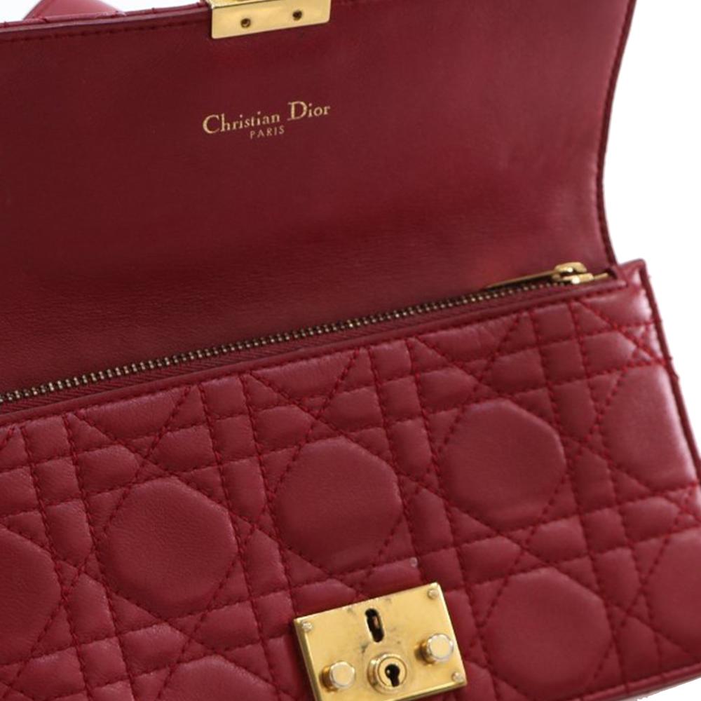Christian Dior B Dior Red Lambskin Leather Leather Lambskin Cannage DiorAddict Wristlet Clutch Italy