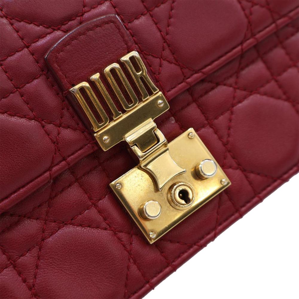Christian Dior B Dior Red Lambskin Leather Leather Lambskin Cannage DiorAddict Wristlet Clutch Italy