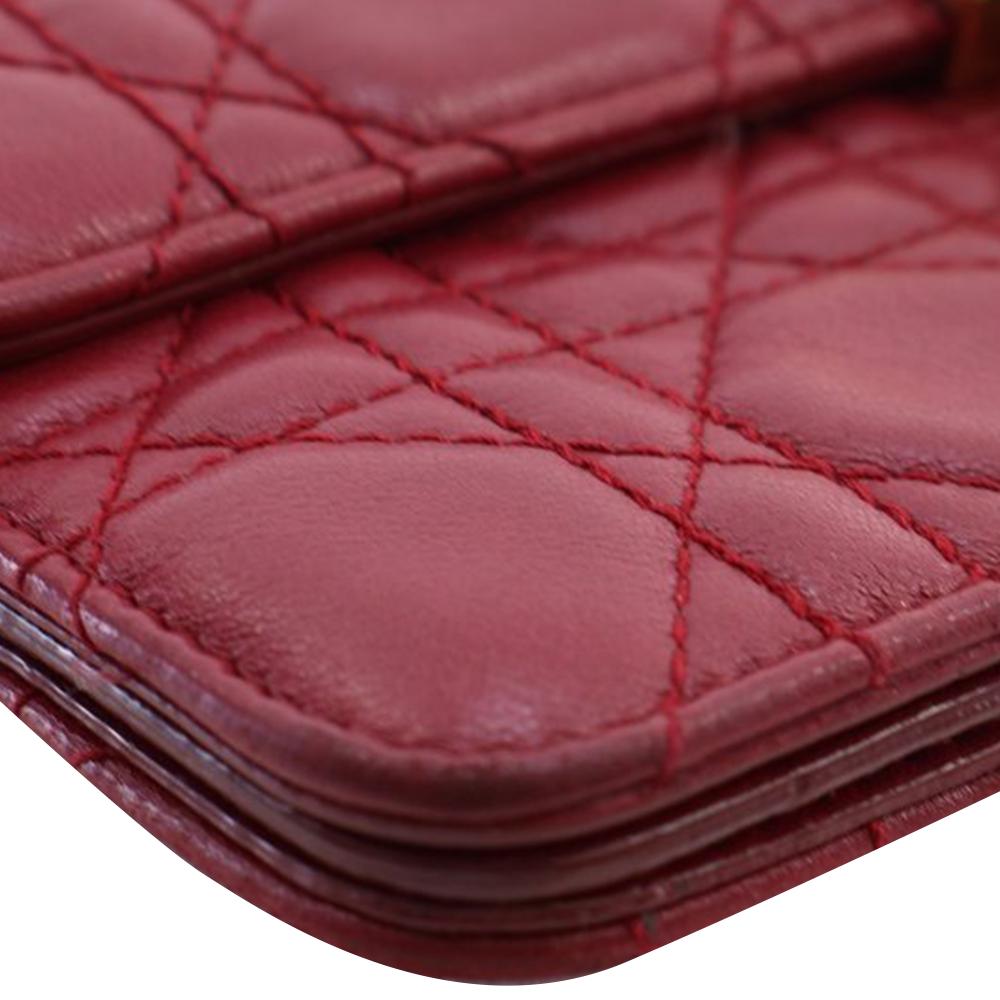 Christian Dior B Dior Red Lambskin Leather Leather Lambskin Cannage DiorAddict Wristlet Clutch Italy