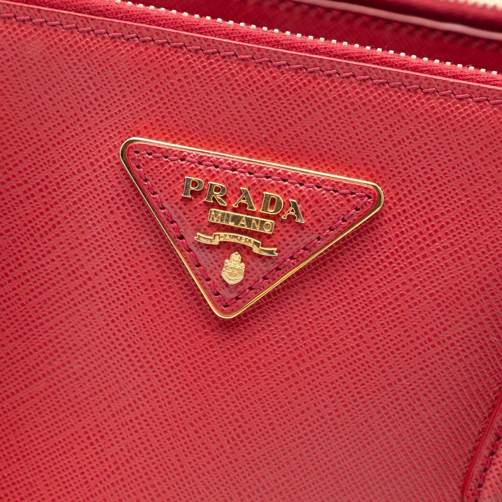 Prada B Prada Red Saffiano Leather Small Lux Galleria Double Zip Satchel Italy