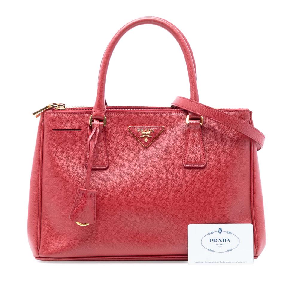 Prada B Prada Red Saffiano Leather Small Lux Galleria Double Zip Satchel Italy