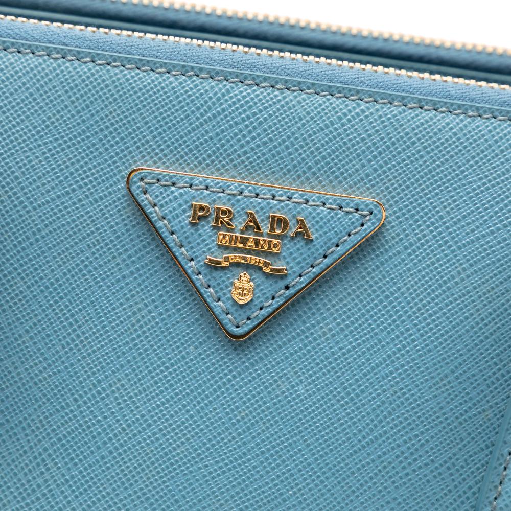 Prada B Prada Blue Saffiano Leather Small Lux Galleria Double Zip Satchel Italy