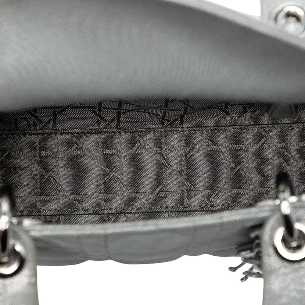 Christian Dior AB Dior Silver Lambskin Leather Leather Mini Iridescent Lambskin Cannage Lady Dior Italy