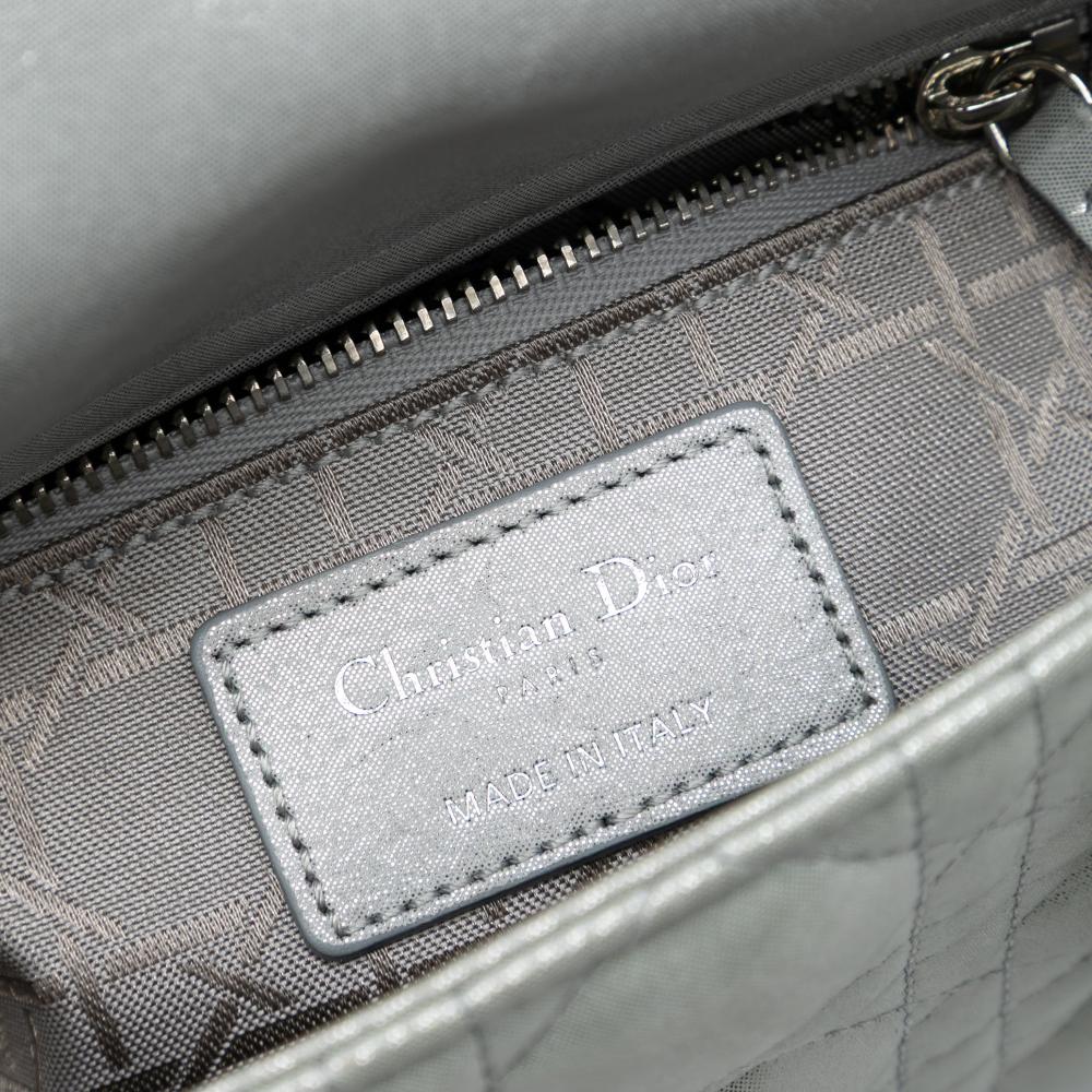 Christian Dior AB Dior Silver Lambskin Leather Leather Mini Iridescent Lambskin Cannage Lady Dior Italy