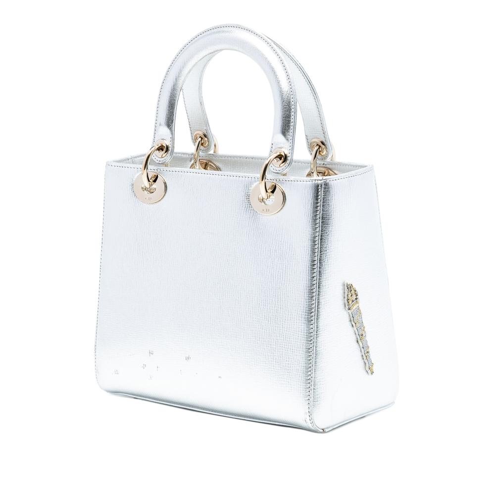 Christian Dior B Dior Silver Calf Leather Medium skin Patch Embellished Lady Dior Italy