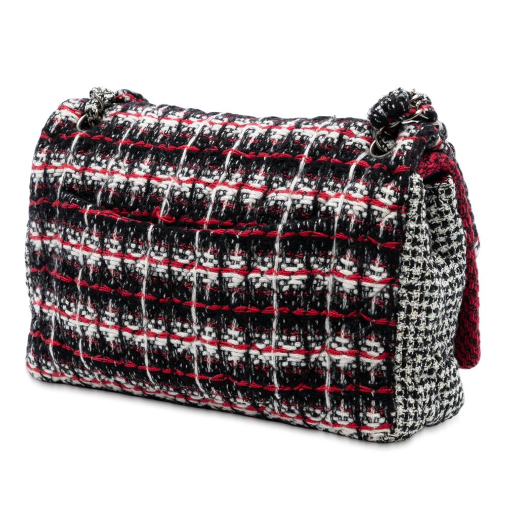 Chanel B Chanel Red Tweed Fabric Medium CC Multi Print Double Flap France