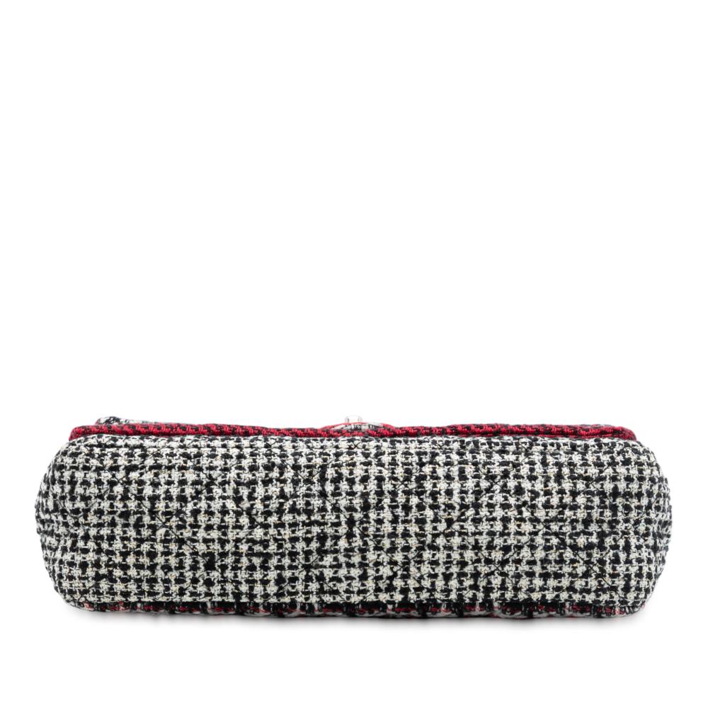 Chanel B Chanel Red Tweed Fabric Medium CC Multi Print Double Flap France