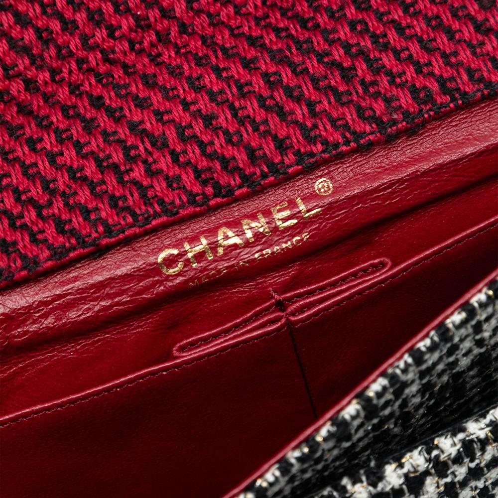 Chanel B Chanel Red Tweed Fabric Medium CC Multi Print Double Flap France