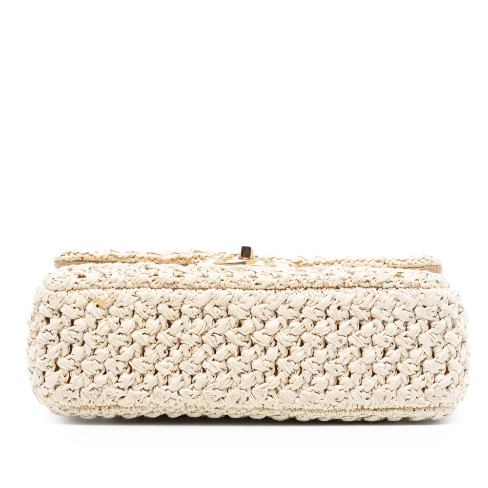 Chanel B Chanel Brown Light Beige Raffia Natural Material Medium Classic Crochet Single Flap Italy