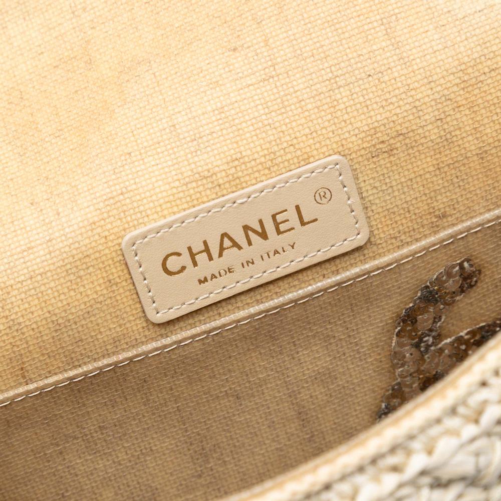 Chanel B Chanel Brown Light Beige Raffia Natural Material Medium Classic Crochet Single Flap Italy