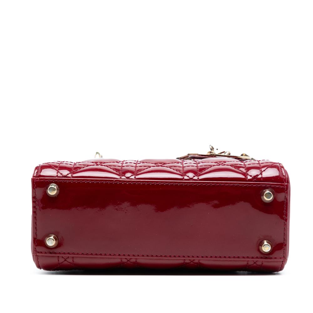 Christian Dior B Dior Red Dark Red Patent Leather Leather Mini Patent Cannage Lady Dior Italy