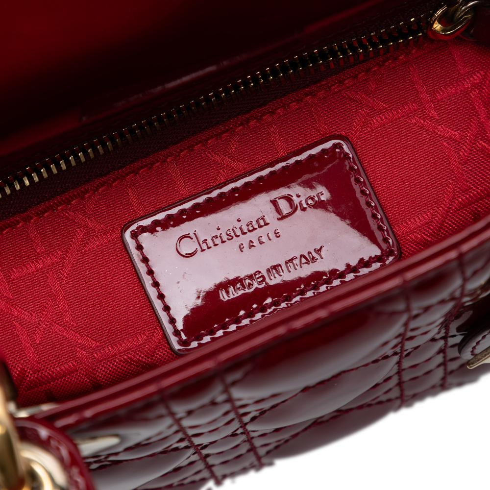 Christian Dior B Dior Red Dark Red Patent Leather Leather Mini Patent Cannage Lady Dior Italy