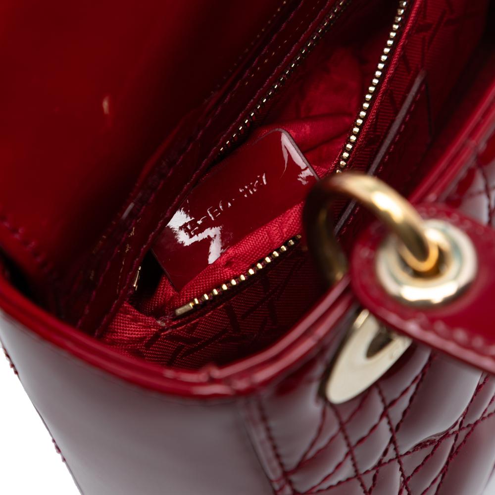 Christian Dior B Dior Red Dark Red Patent Leather Leather Mini Patent Cannage Lady Dior Italy