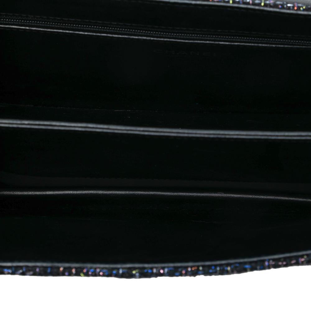 Chanel B Chanel Black Tweed Fabric Large Quilted Beauty Lock Flap Italy