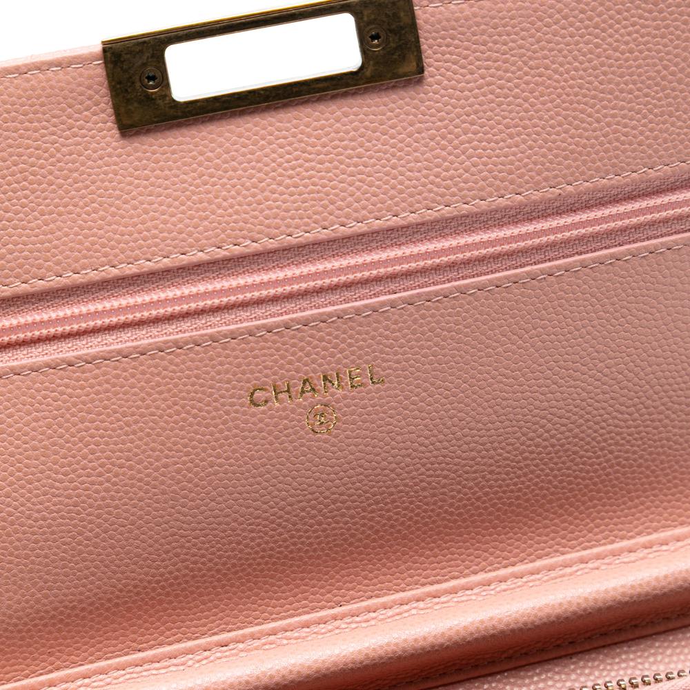 Chanel AB Chanel Pink Caviar Leather Leather Quilted Caviar Golden Class Wallet On Chain Italy