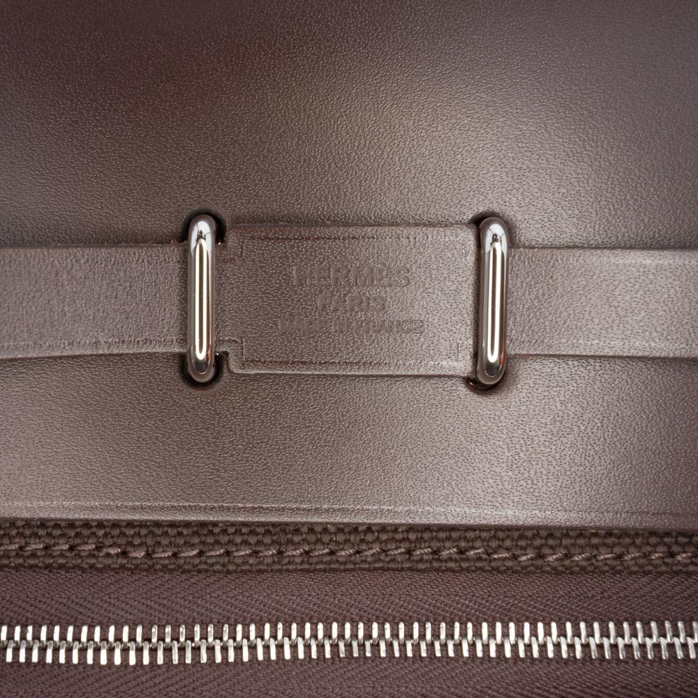 Hermès AB Hermès Brown Dark Brown Canvas Fabric Military Toile and Vache Hunter Herbag Zip 20 France