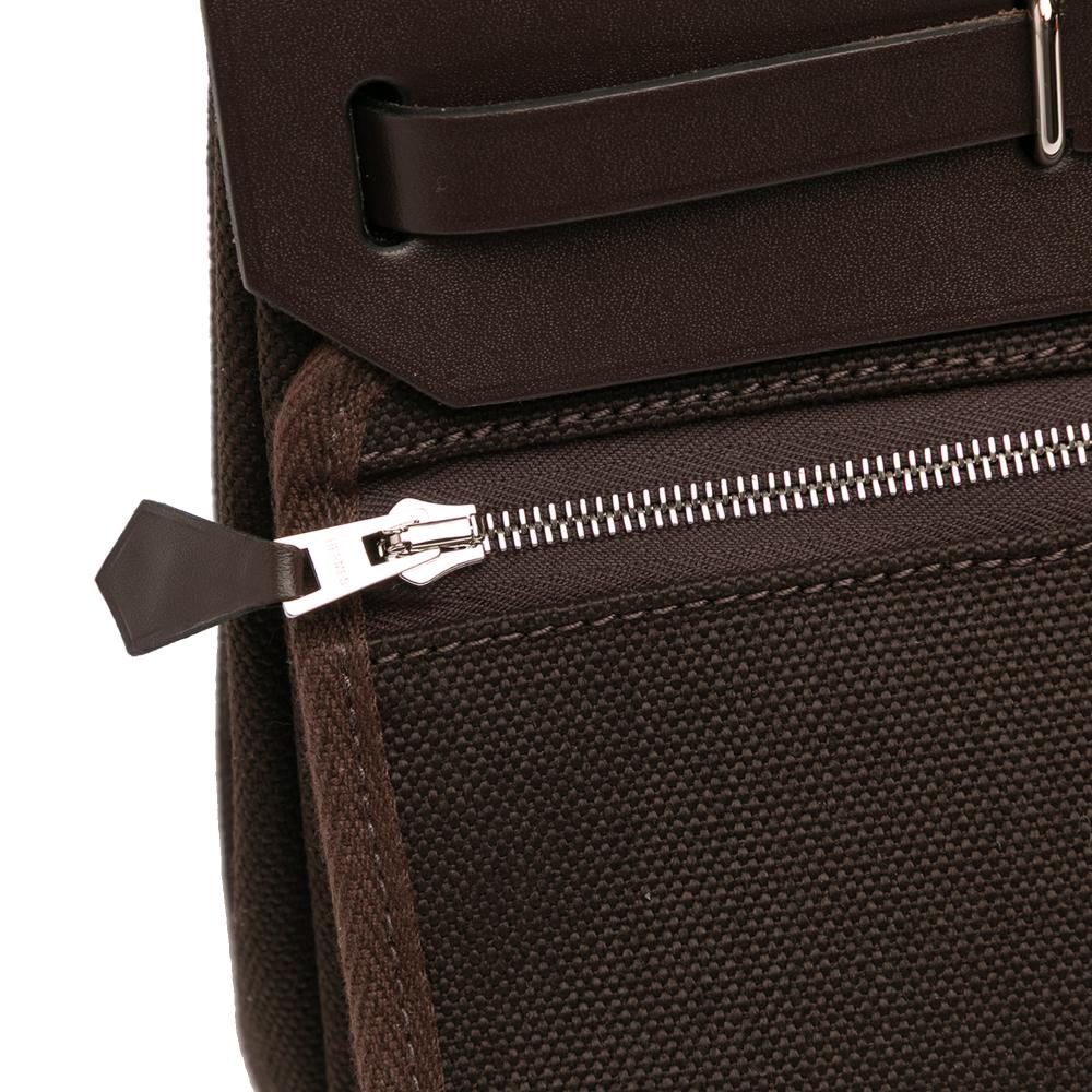 Hermès AB Hermès Brown Dark Brown Canvas Fabric Military Toile and Vache Hunter Herbag Zip 20 France