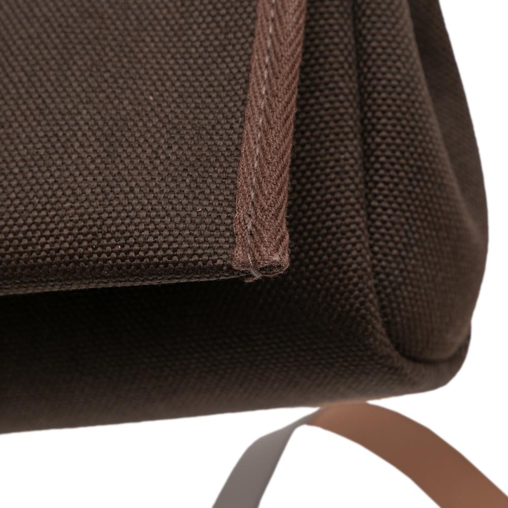 Hermès AB Hermès Brown Dark Brown Canvas Fabric Military Toile and Vache Hunter Herbag Zip 20 France