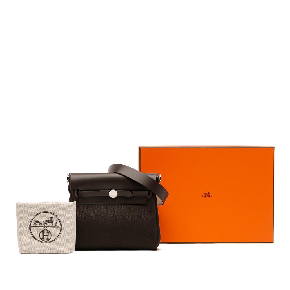 Hermès AB Hermès Brown Dark Brown Canvas Fabric Military Toile and Vache Hunter Herbag Zip 20 France