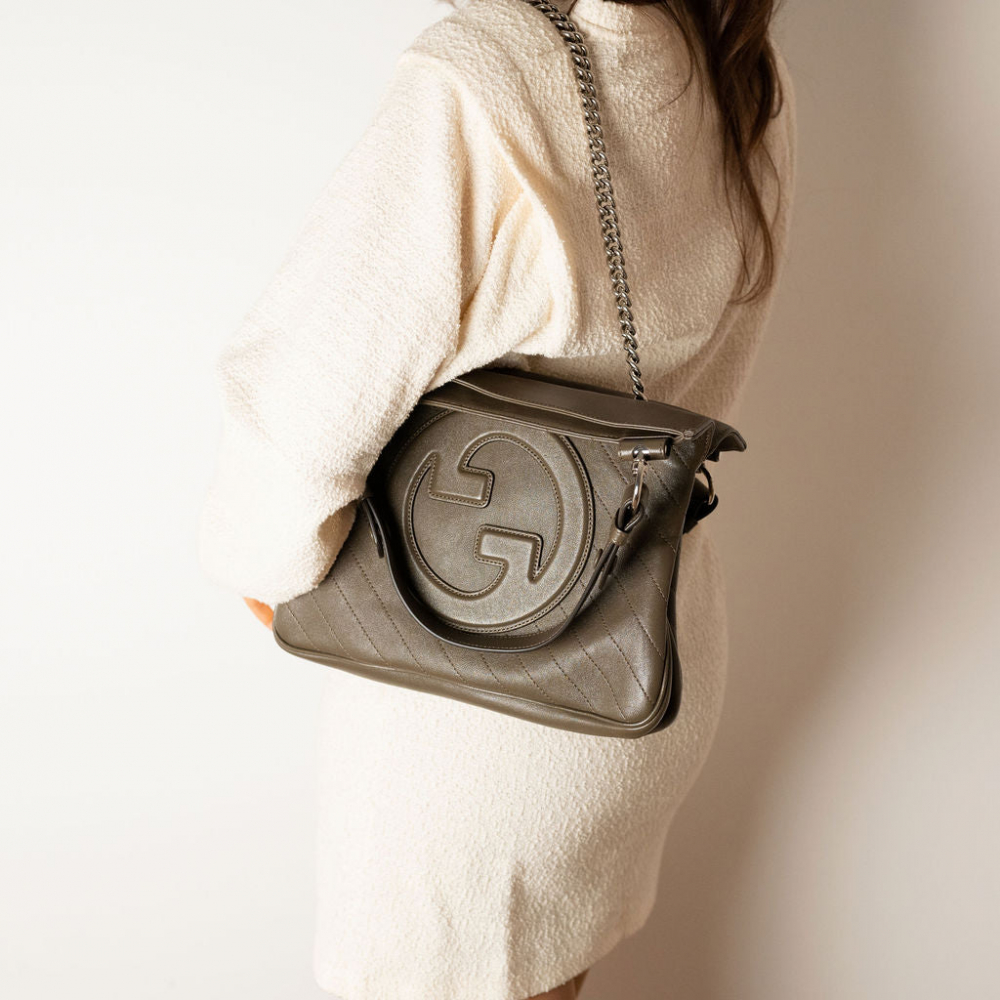 Gucci Blondie Small Leather Hobo Handbag Taupe