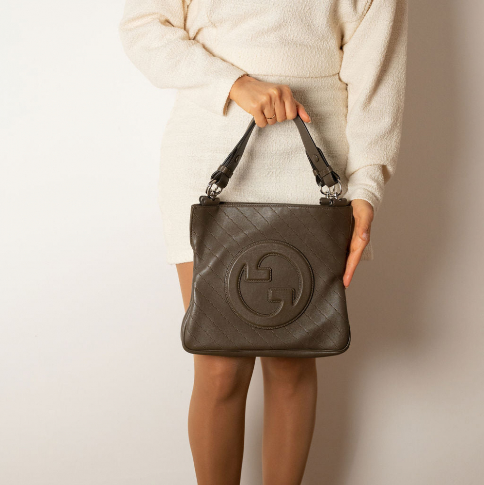 Gucci Blondie Small Leather Hobo Handbag Taupe