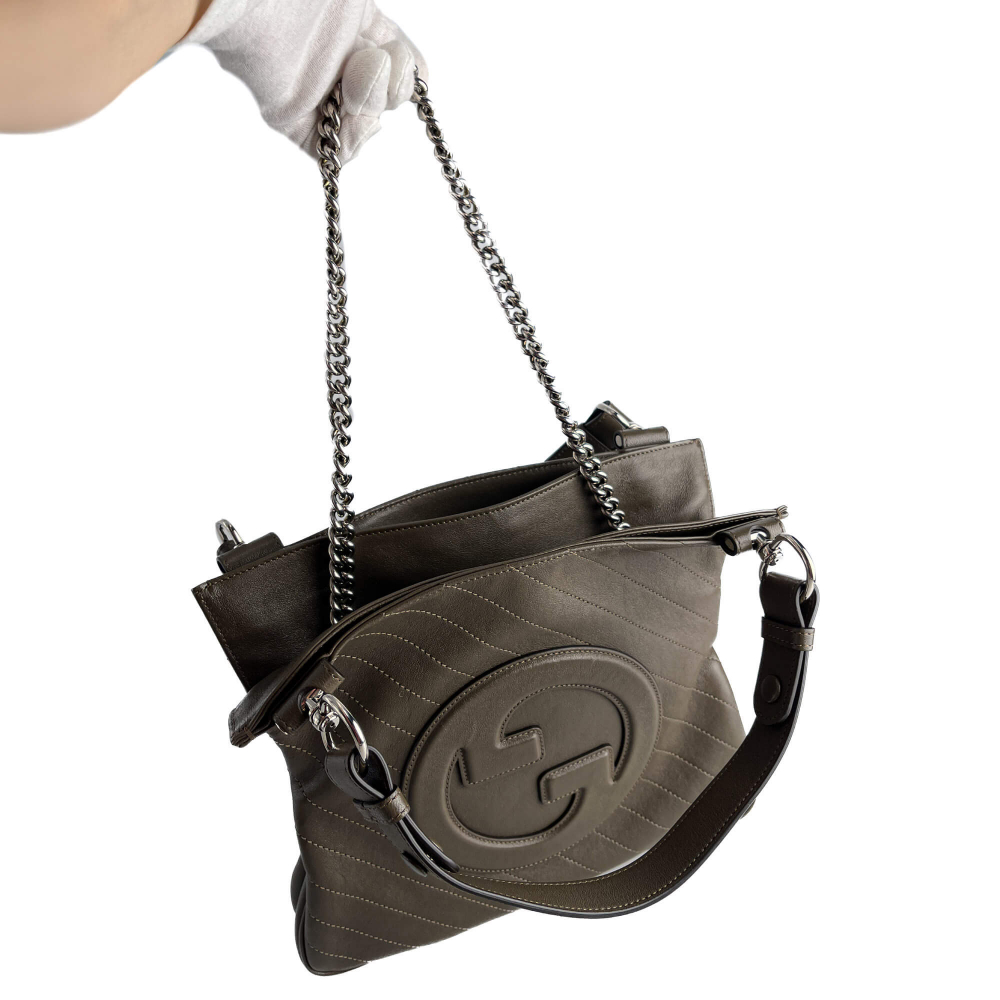 Gucci Blondie Small Leather Hobo Handbag Taupe