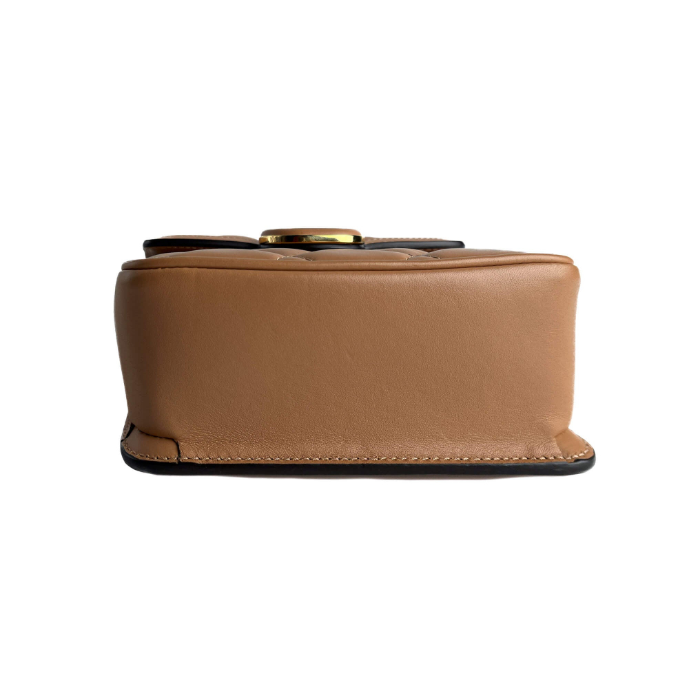 Gucci Deco Mini Leather Matelassé Flap Crossbody Dark Beige