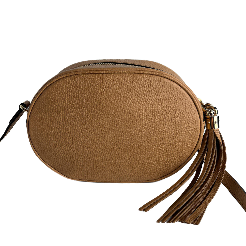 Gucci Disco Soho Leather Oval Camera Crossbody Dark Beige