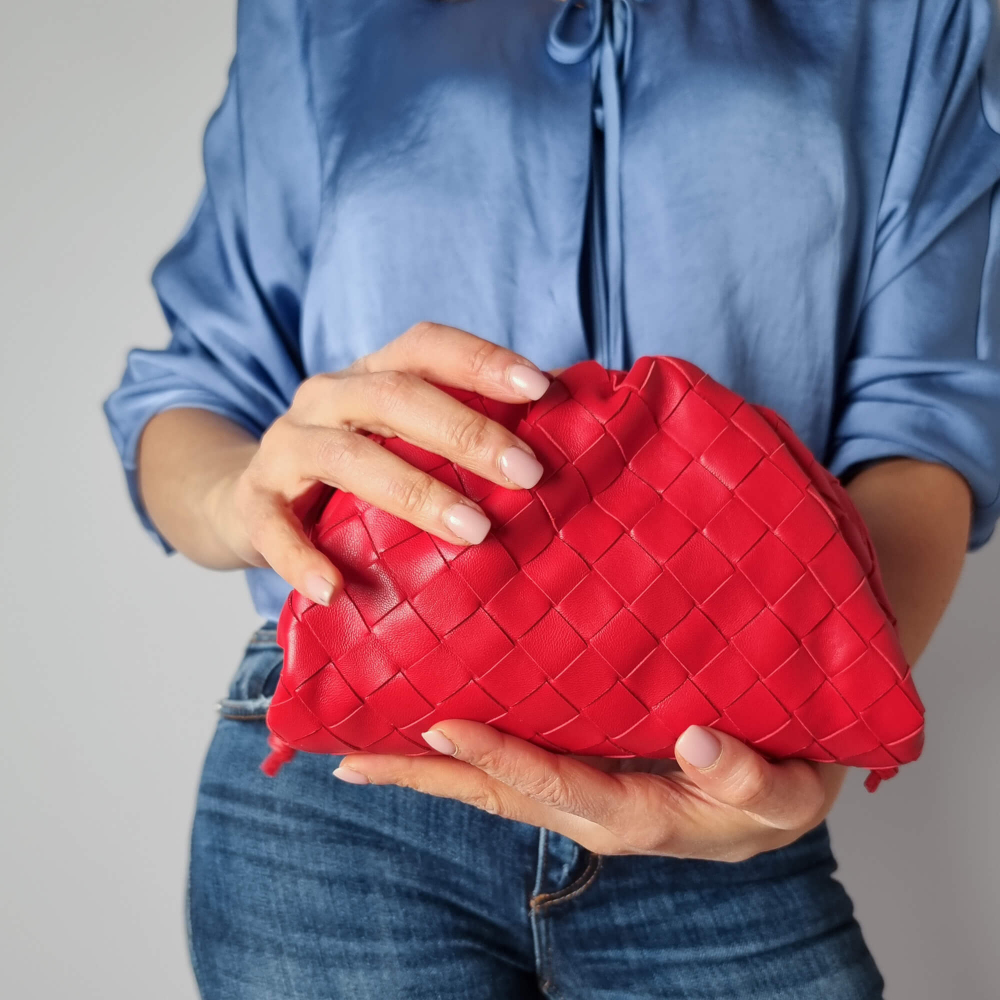 Bottega Veneta Intrecciato Nappa Leather 2-Ways Clutch Red