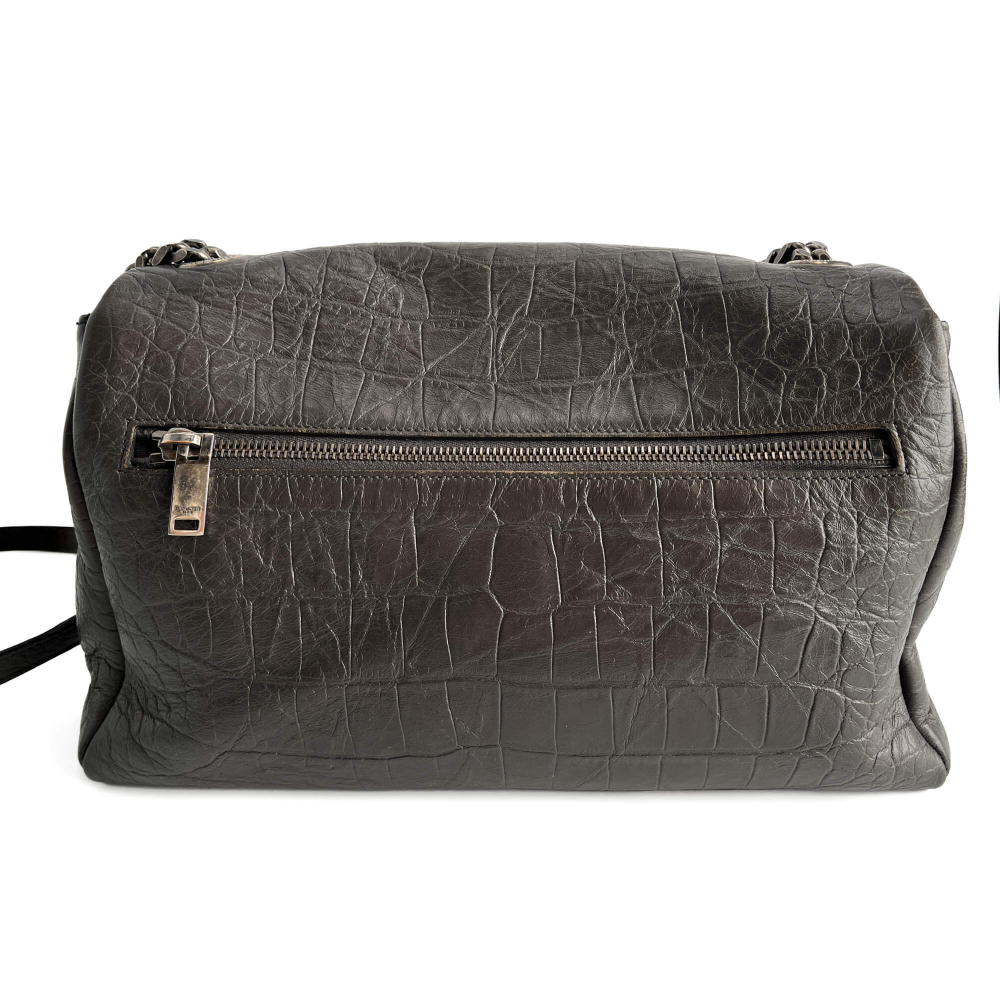 Saint Laurent Niki Medium Moc Croc Grained Calfskin Leather 2-Ways Flap Shoulder Bag Grey