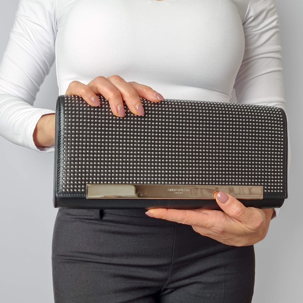 Saint Laurent Rivets Leather Flap Clutch Black