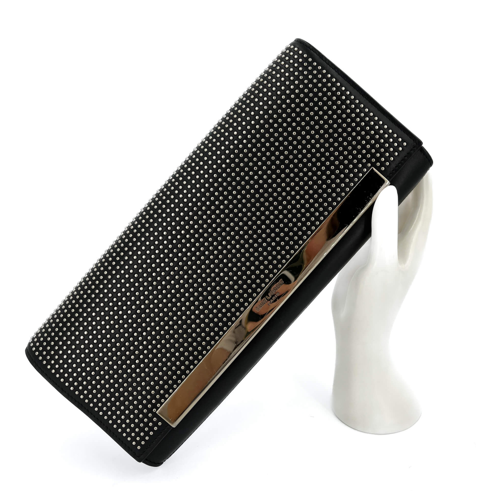 Saint Laurent Rivets Leather Flap Clutch Black