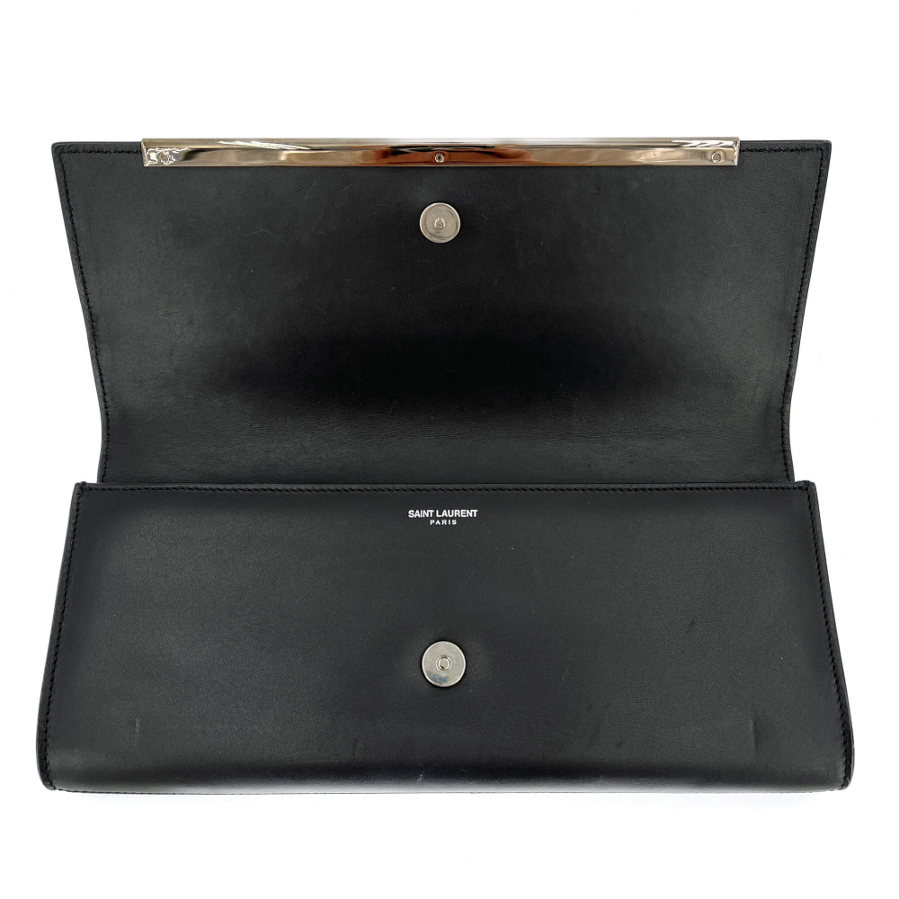 Saint Laurent Rivets Leather Flap Clutch Black