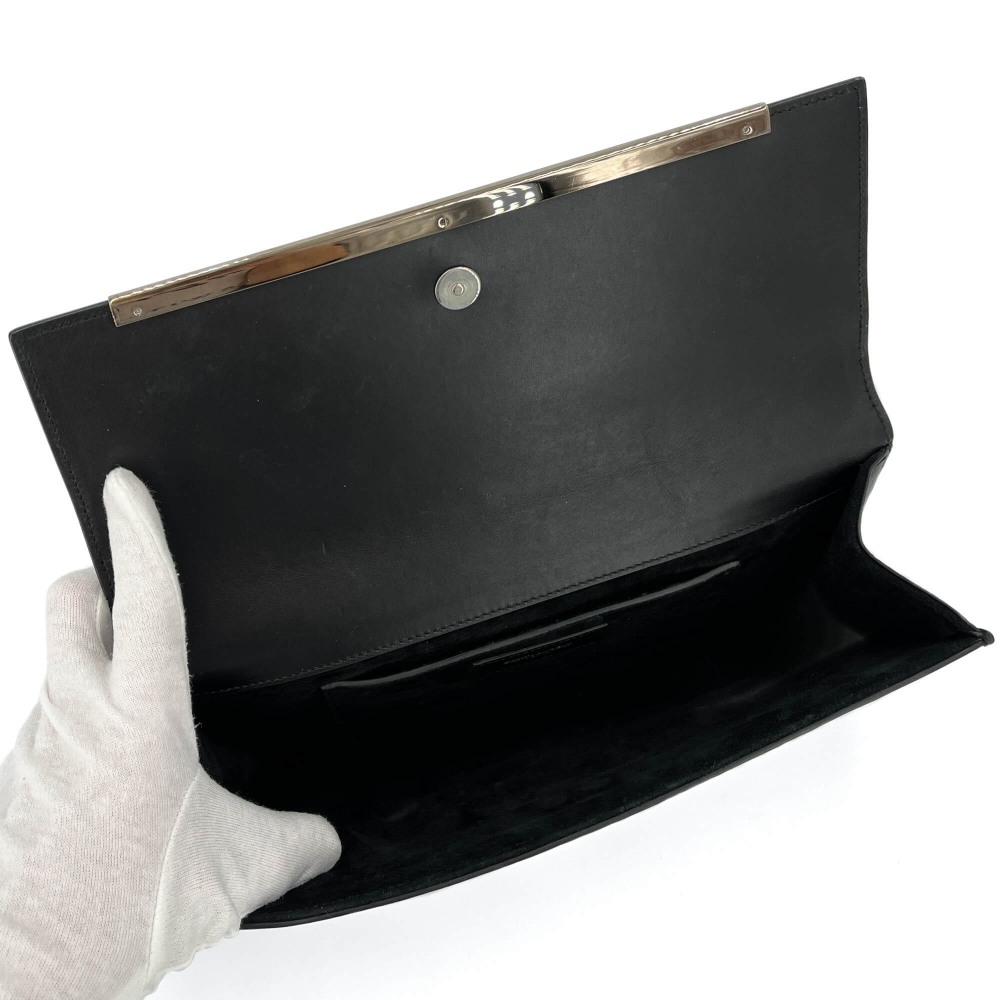 Saint Laurent Rivets Leather Flap Clutch Black