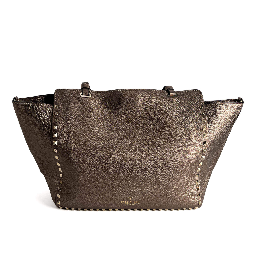 Valentino Rockstud Medium Calfskin Leather 2-Ways Tote Bag Metallic