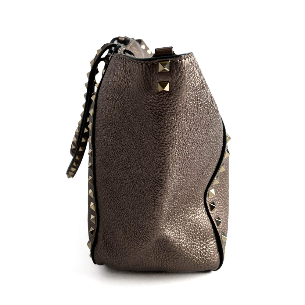 Valentino Rockstud Medium Calfskin Leather 2-Ways Tote Bag Metallic