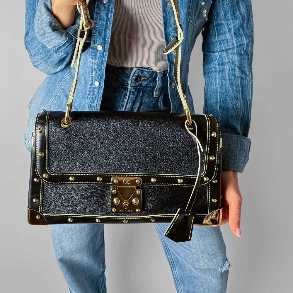 Louis Vuitton Suhali Leather Flap Shoulder Bag Black