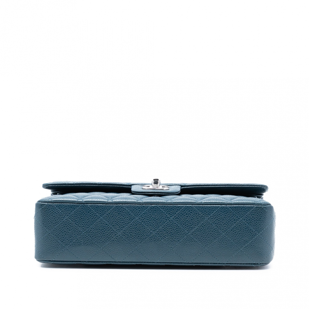 Chanel Classic Double Flap Medium Caviar Leather Matelassè Shoulder Bag Blue