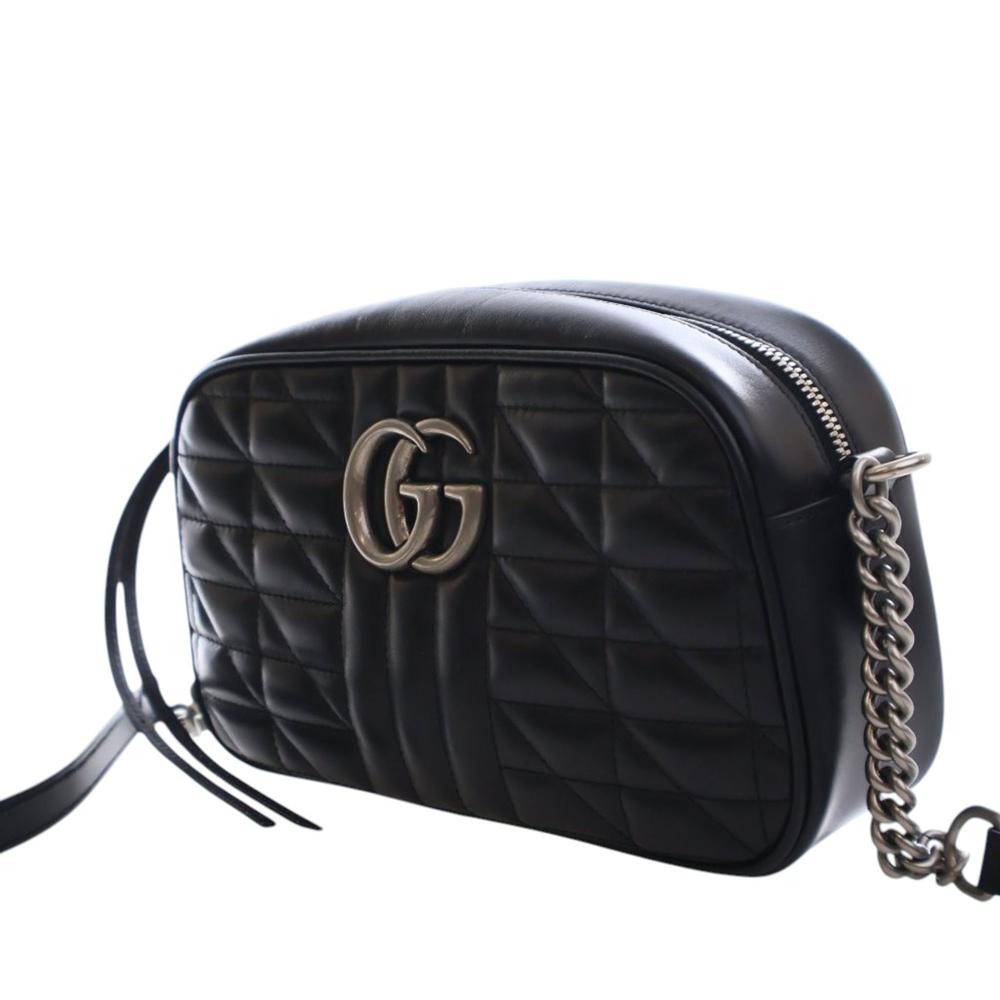 Gucci AB Gucci Black Calf Leather Small GG Marmont Matelasse Aria Crossbody Italy