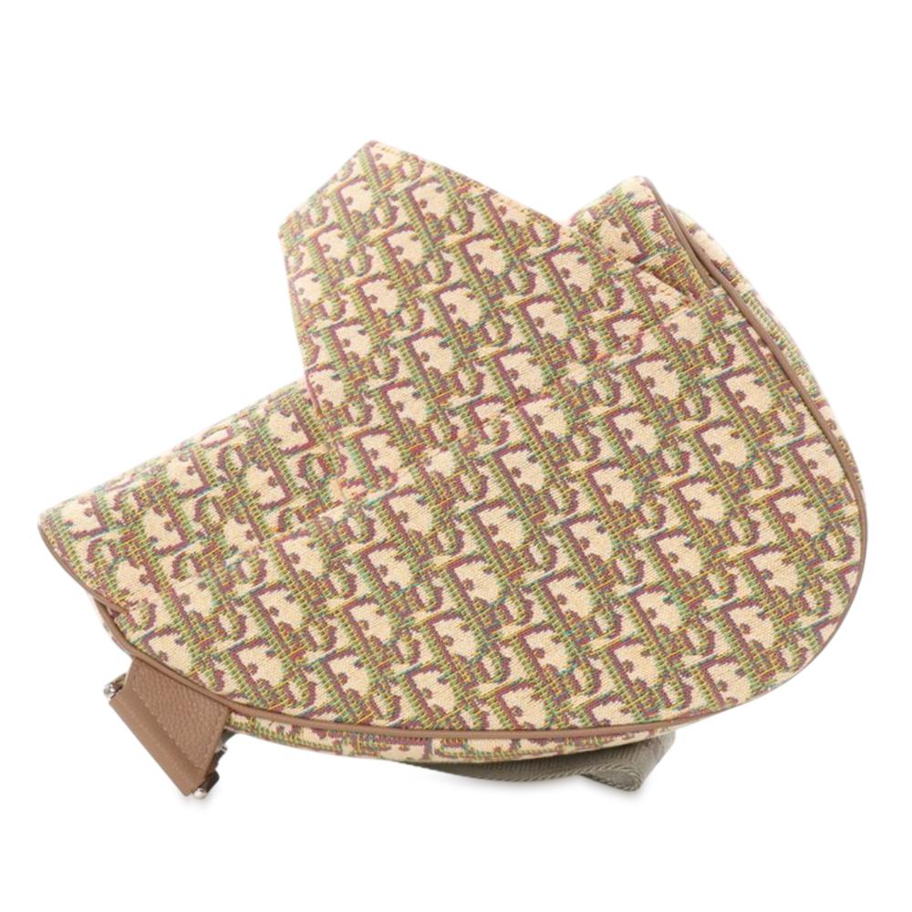 Christian Dior AB Dior Brown Beige Canvas Fabric Multicolor Oblique Saddle Crossbody Italy