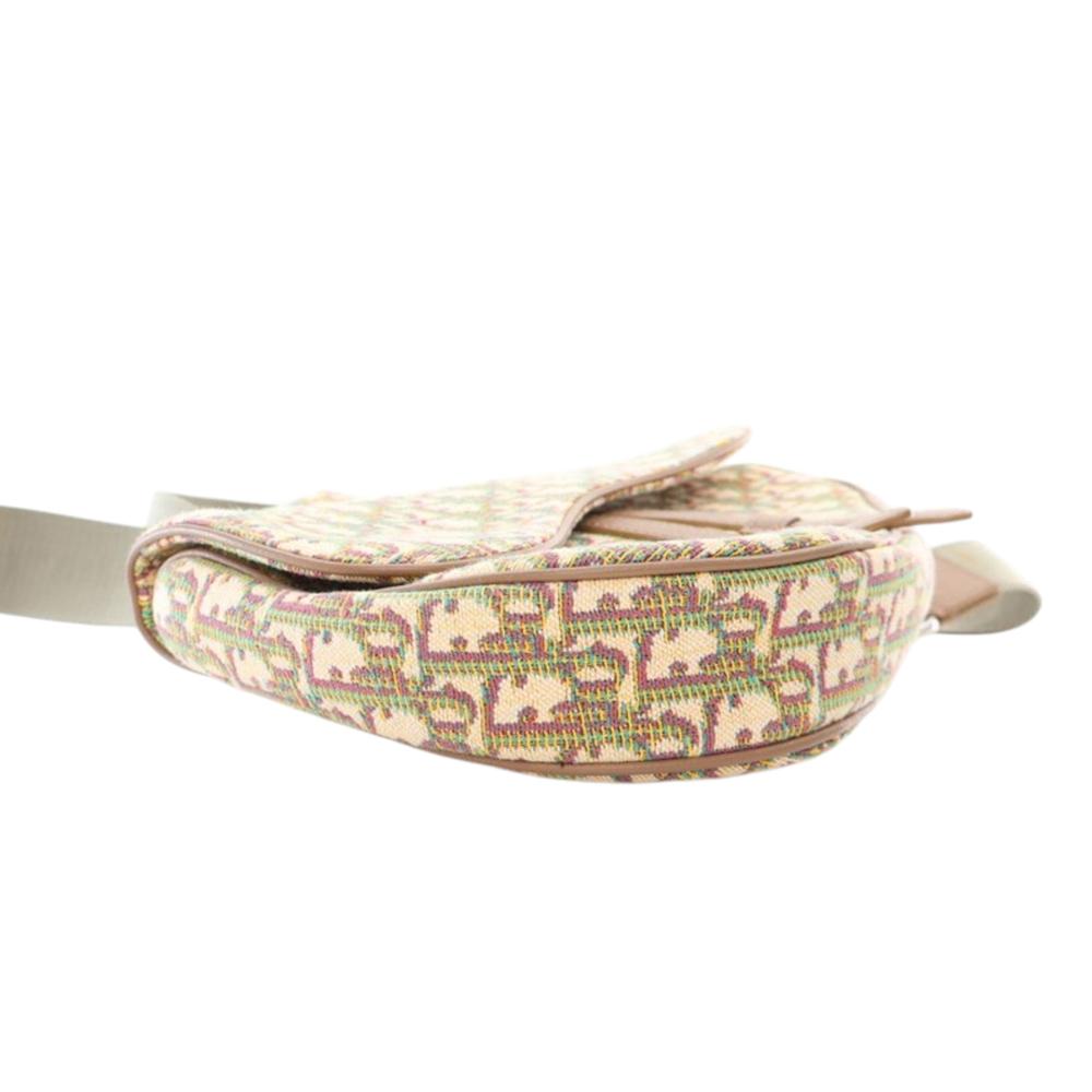 Christian Dior AB Dior Brown Beige Canvas Fabric Multicolor Oblique Saddle Crossbody Italy
