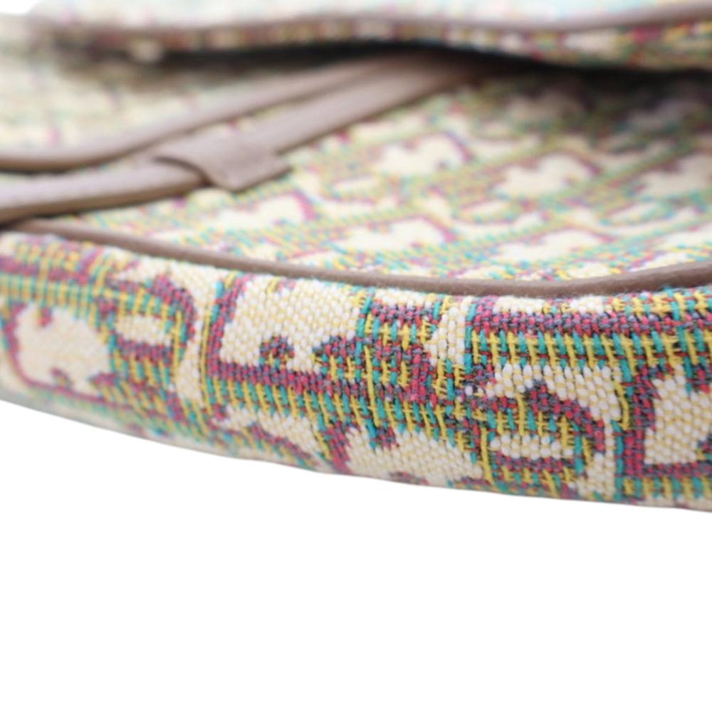 Christian Dior AB Dior Brown Beige Canvas Fabric Multicolor Oblique Saddle Crossbody Italy